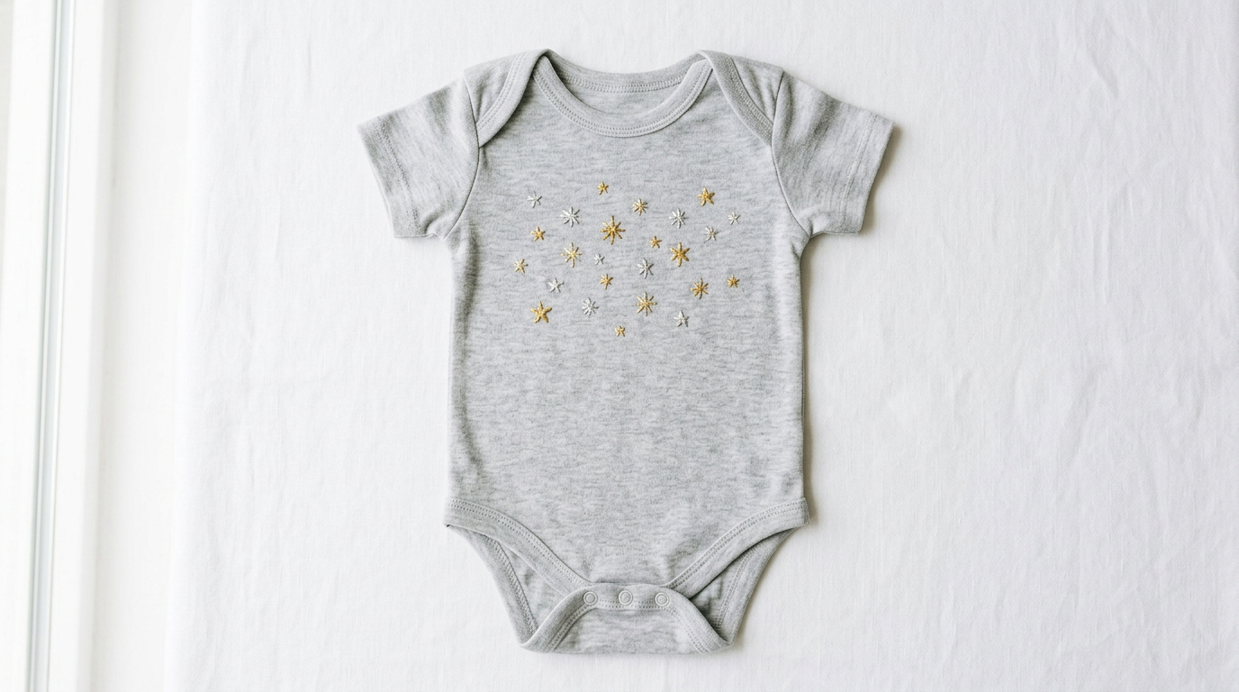 Grauer Baby Body mit gestickten Sternchen