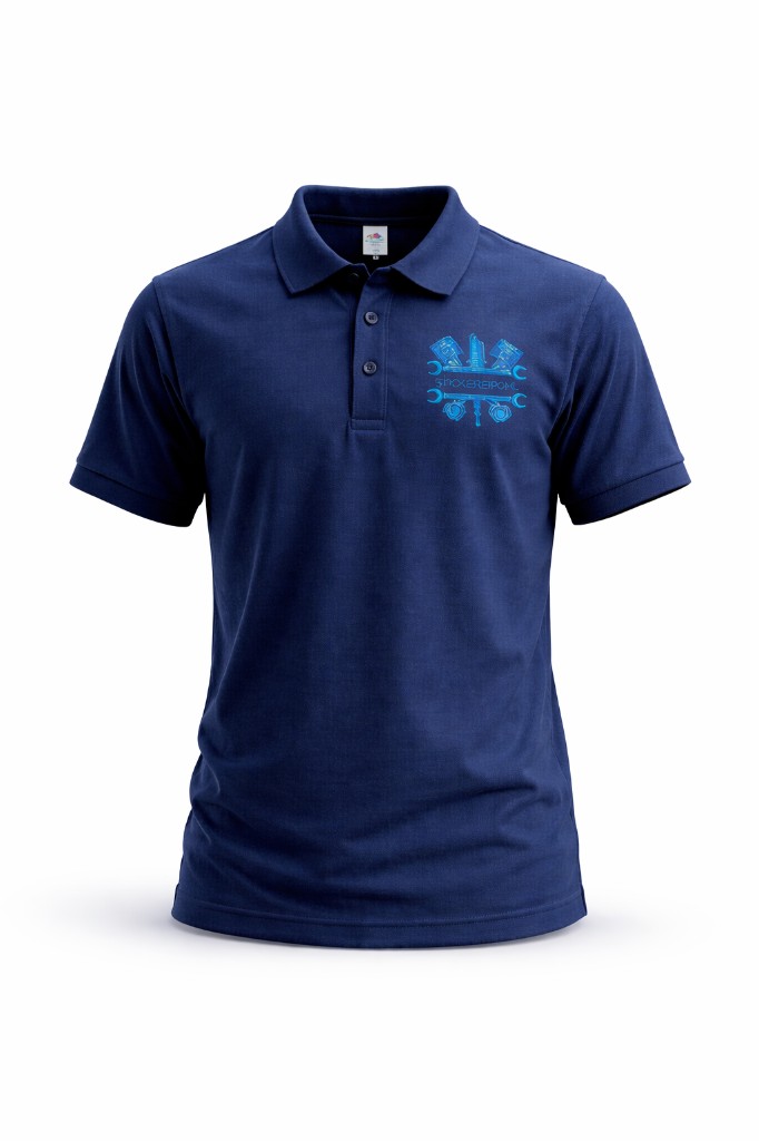Dunkelblaues Polo-Shirt mit Mechaniker-Stickerei in Blautönen